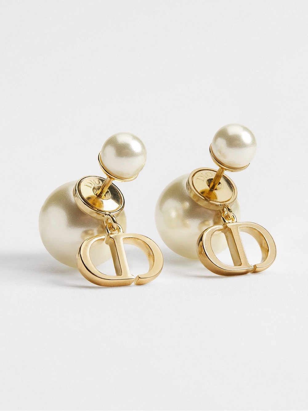 Gold and Pearl Double-Sided Drop Earrings with Logo Charm